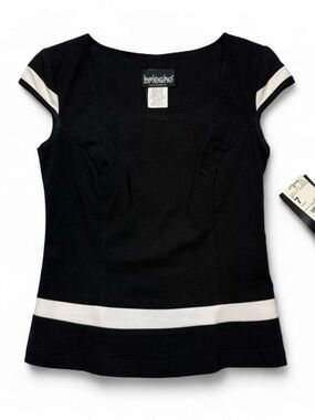 Brioche Black White Cap Sleeve Career Top Y2K Stretch Size 7/8 NWT